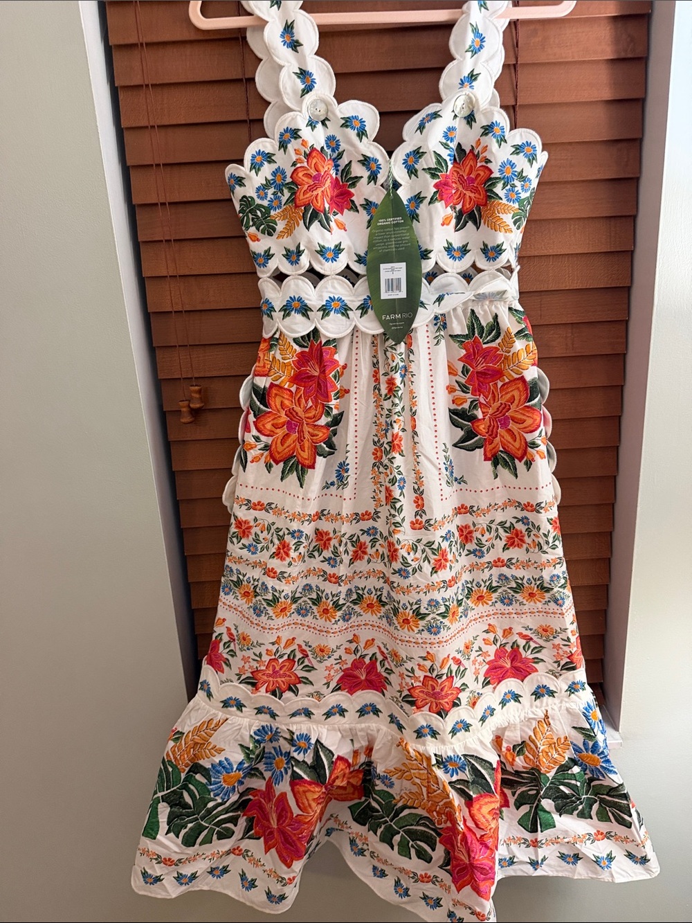 FARM Rio White Midi Dress with Multicolor Floral Embroidery - Picture 4 of 4